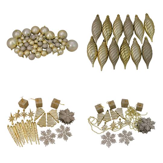 125ct. Champagne Gold Shatterproof 4-Finish Christmas Ornaments